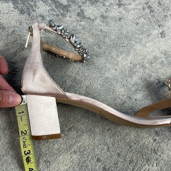 Jewel Badgley Mischka Catalina Block Heel Sandal Jewel Ankle Strap Satin Sz 8 - Picture 12 of 13